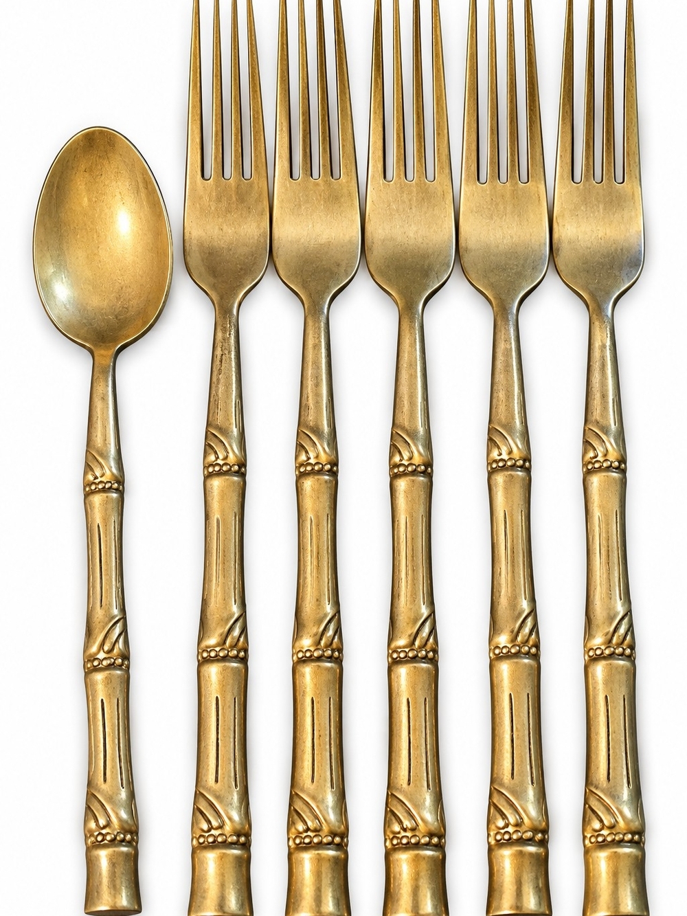 Brass-Tone Bamboo Handle Flatware Set - Gold